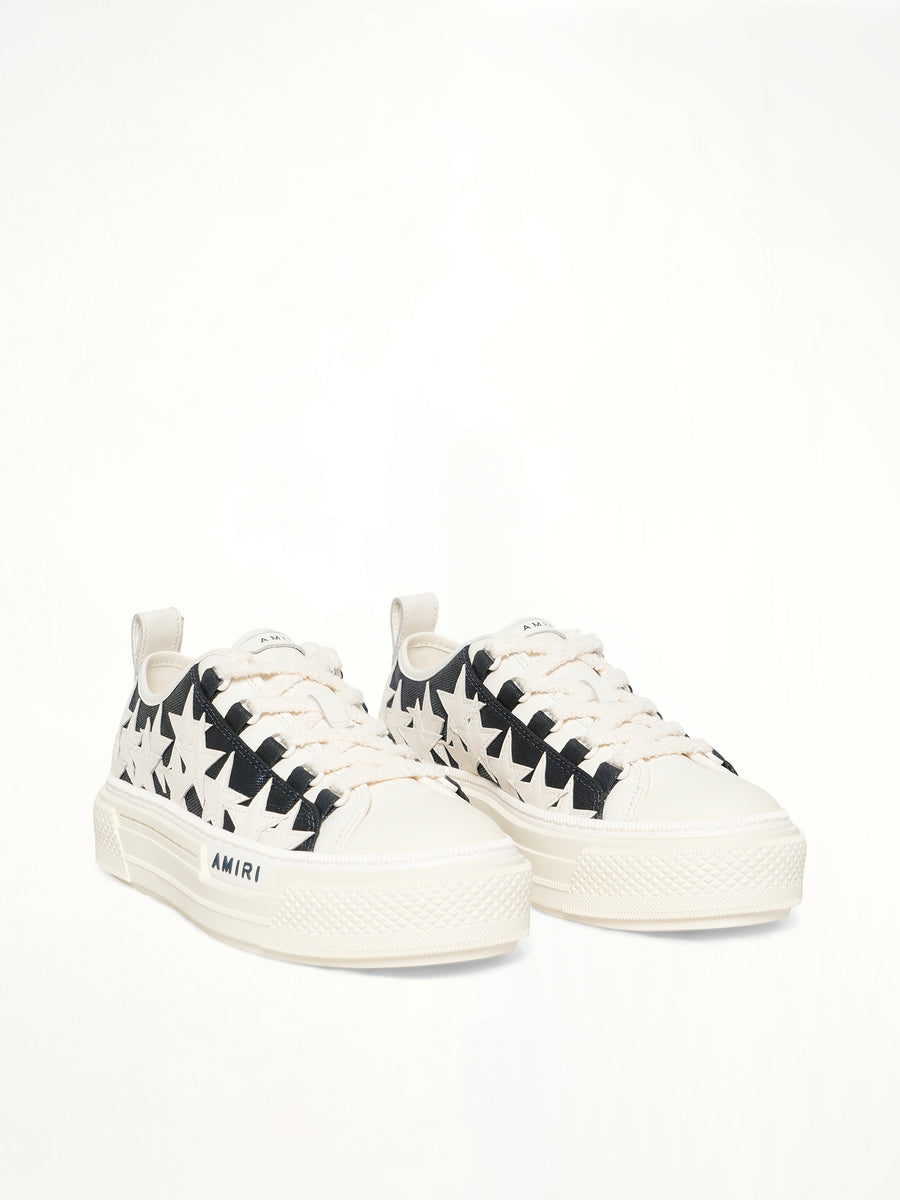 Denim Stars Court Low Sneaker in Wet Shimmer Front View | AMIRI