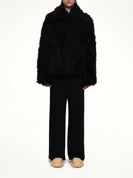 Sinister Mouth Faux Fur Jacket in Black