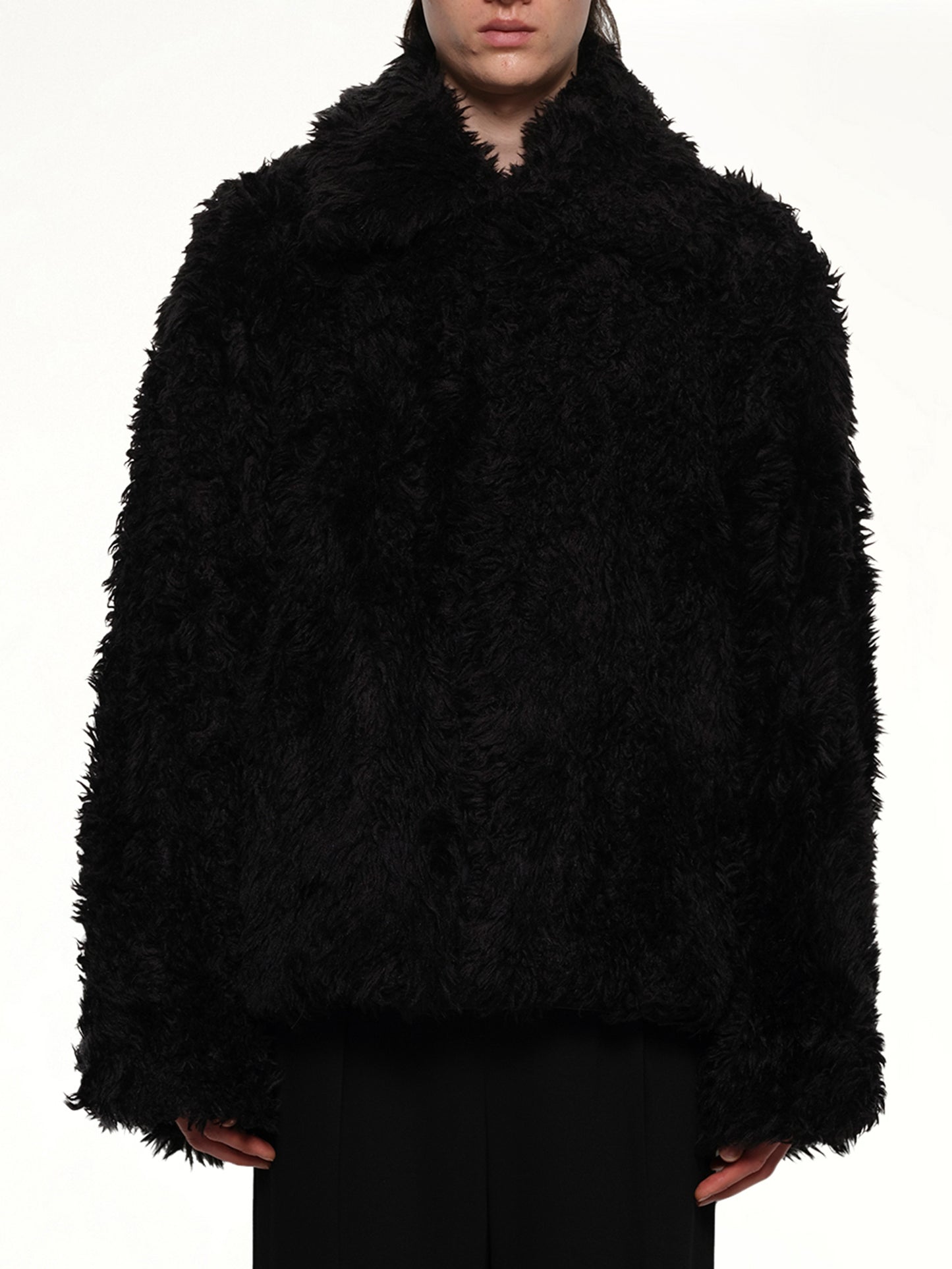 Sinister Mouth Faux Fur Jacket in Black