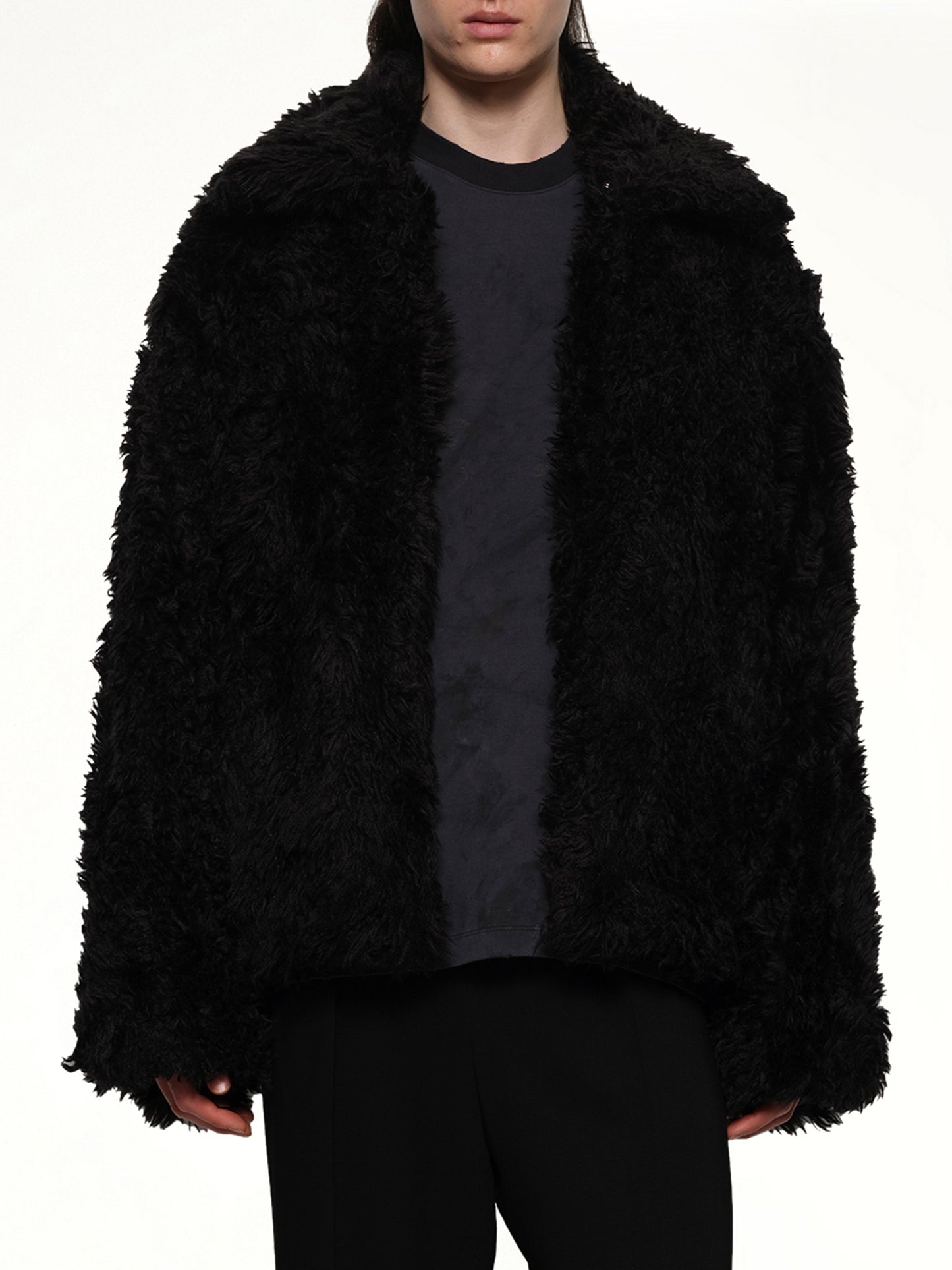 Sinister Mouth Faux Fur Jacket in Black