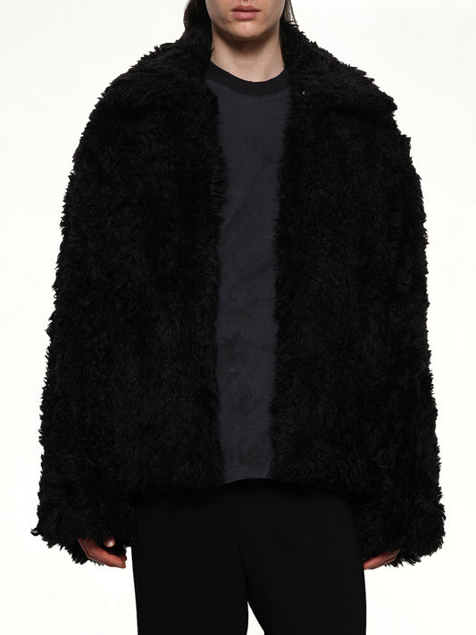 Sinister Mouth Faux Fur Jacket in Black