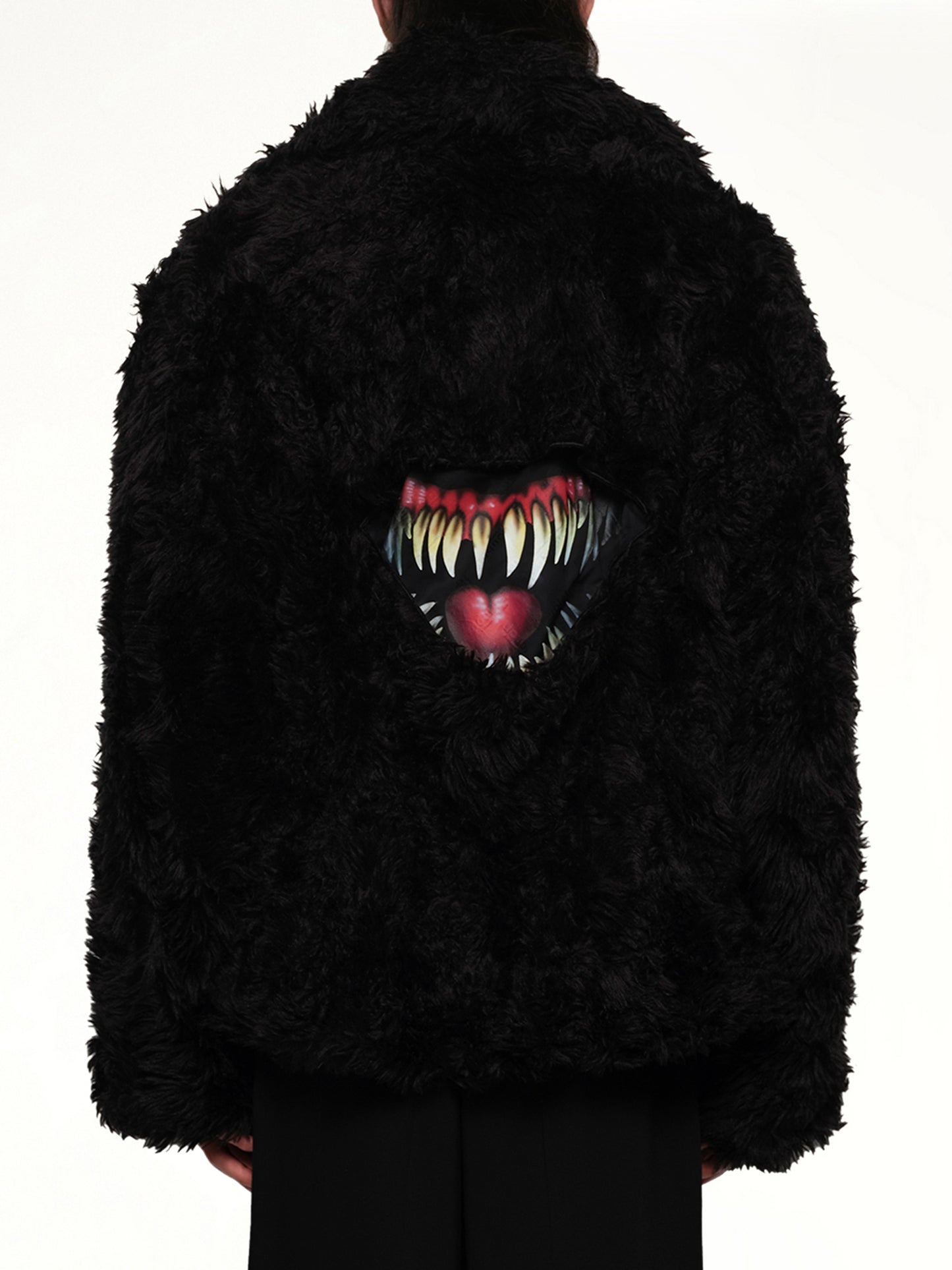 Sinister Mouth Faux Fur Jacket in Black