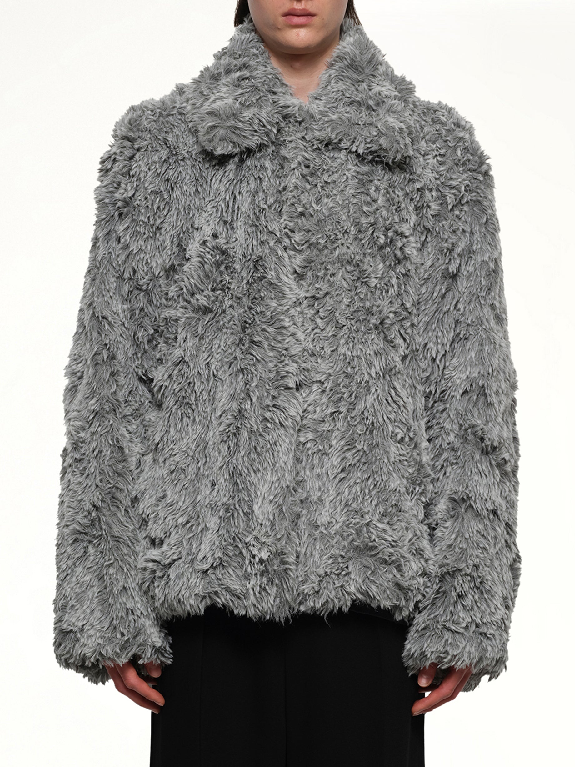 Sinister Mouth Faux Fur Jacket in Grey