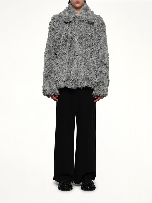 Sinister Mouth Faux Fur Jacket in Grey