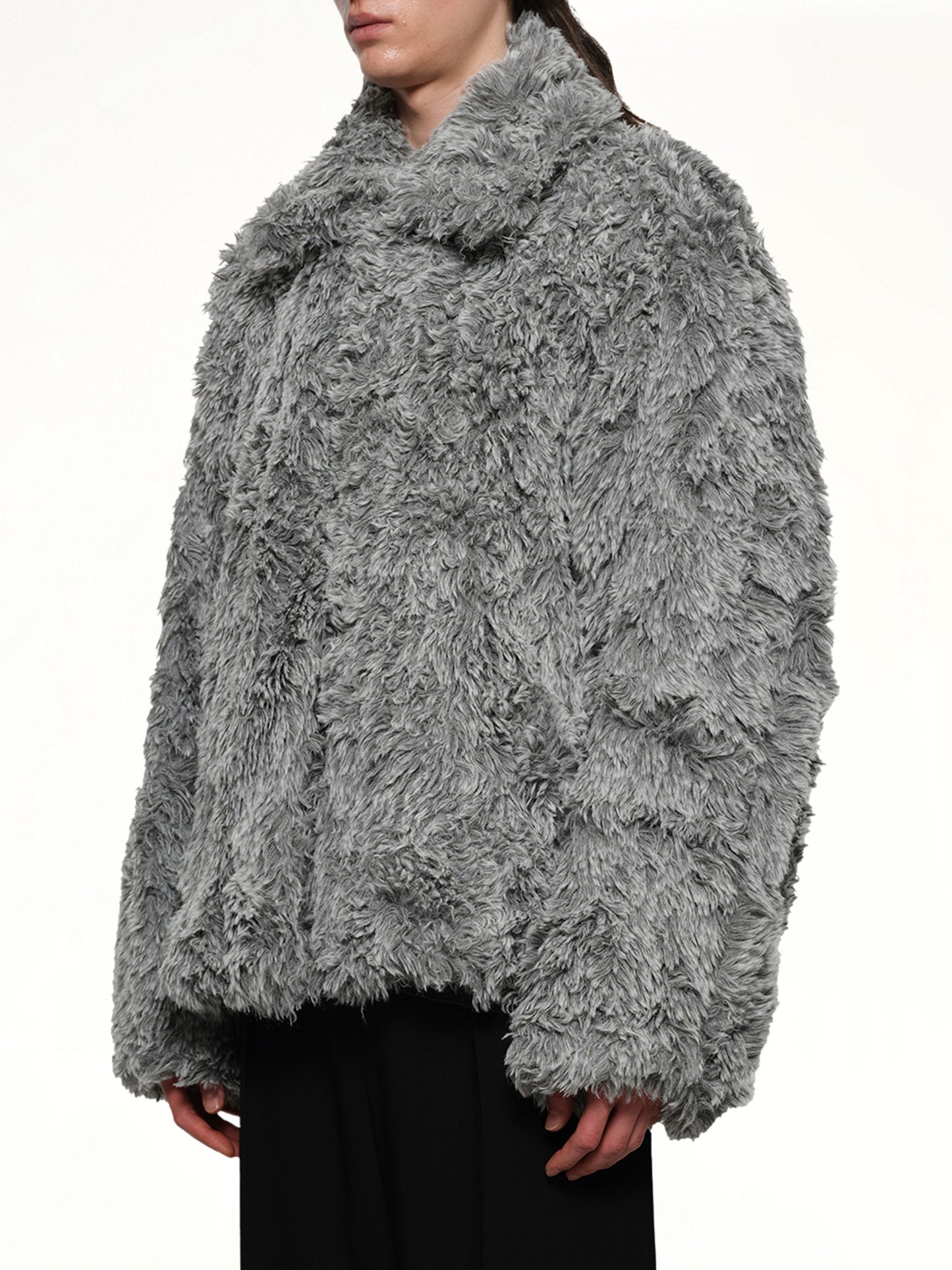 Sinister Mouth Faux Fur Jacket in Grey