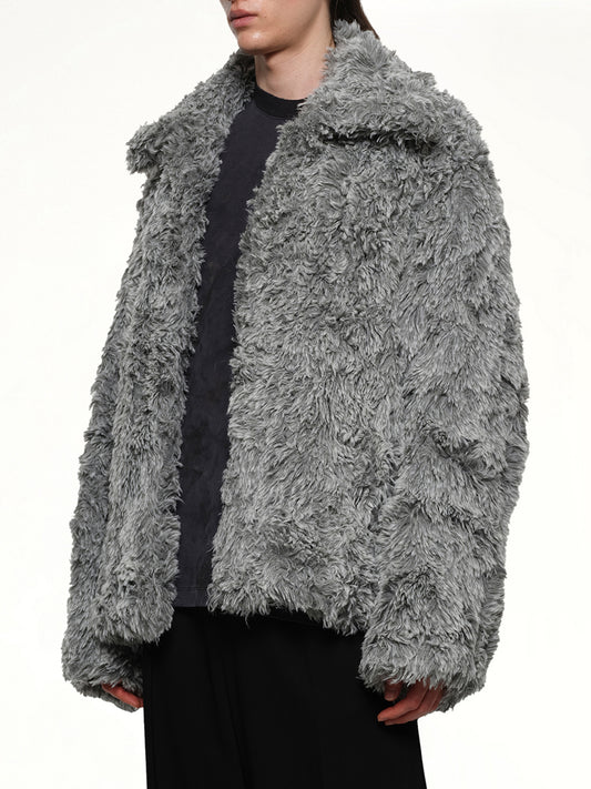 Sinister Mouth Faux Fur Jacket in Grey