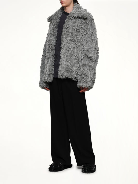 Sinister Mouth Faux Fur Jacket in Grey