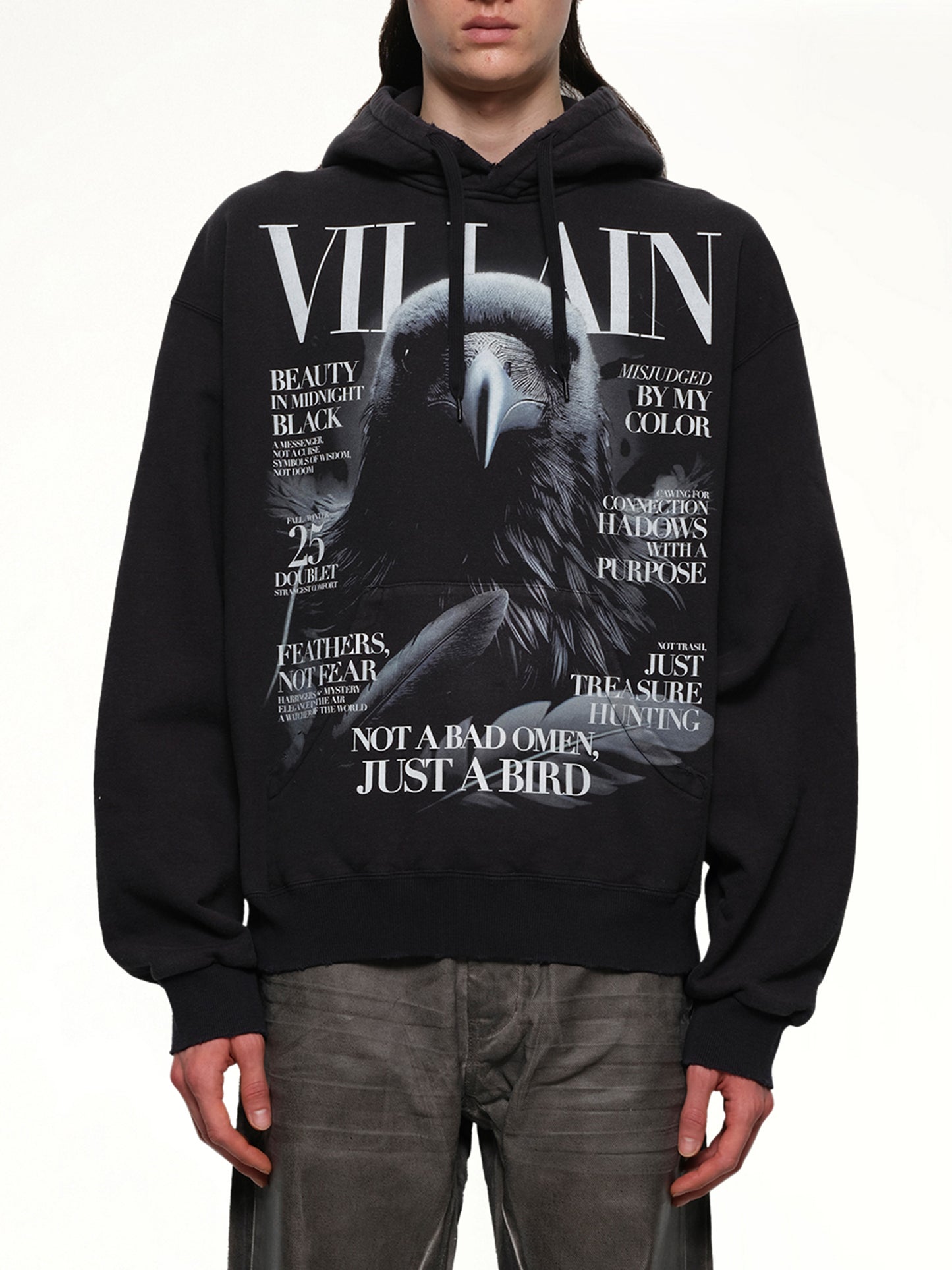 Villain Cover Print Hoodie in Black