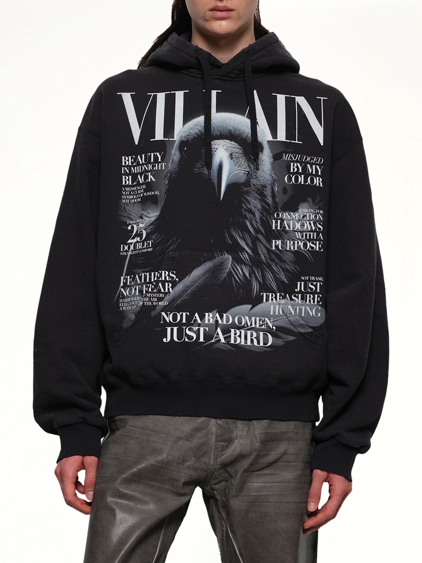 Villain Cover Print Hoodie in Black