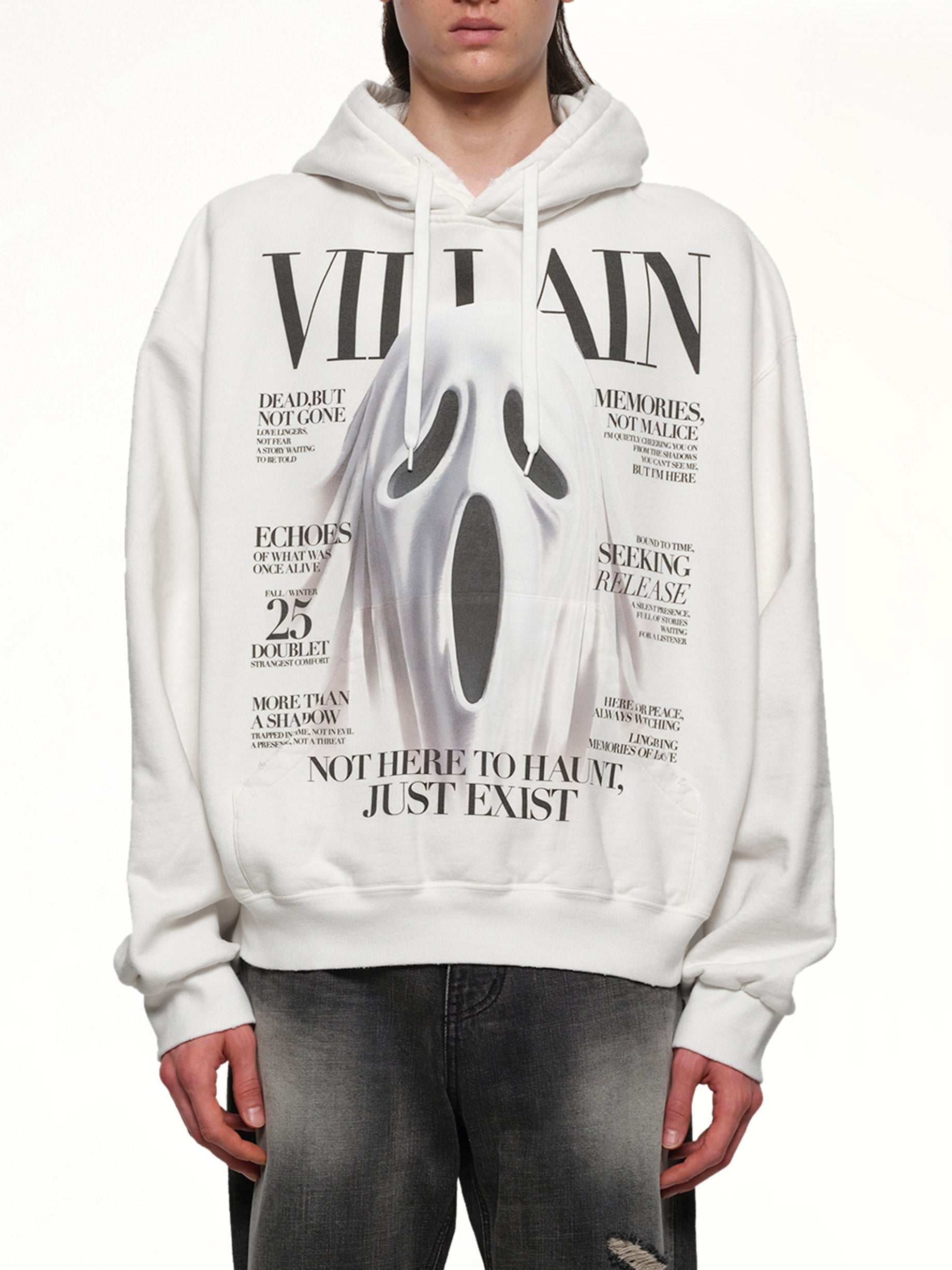 Villain Cover Print Hoodie in White