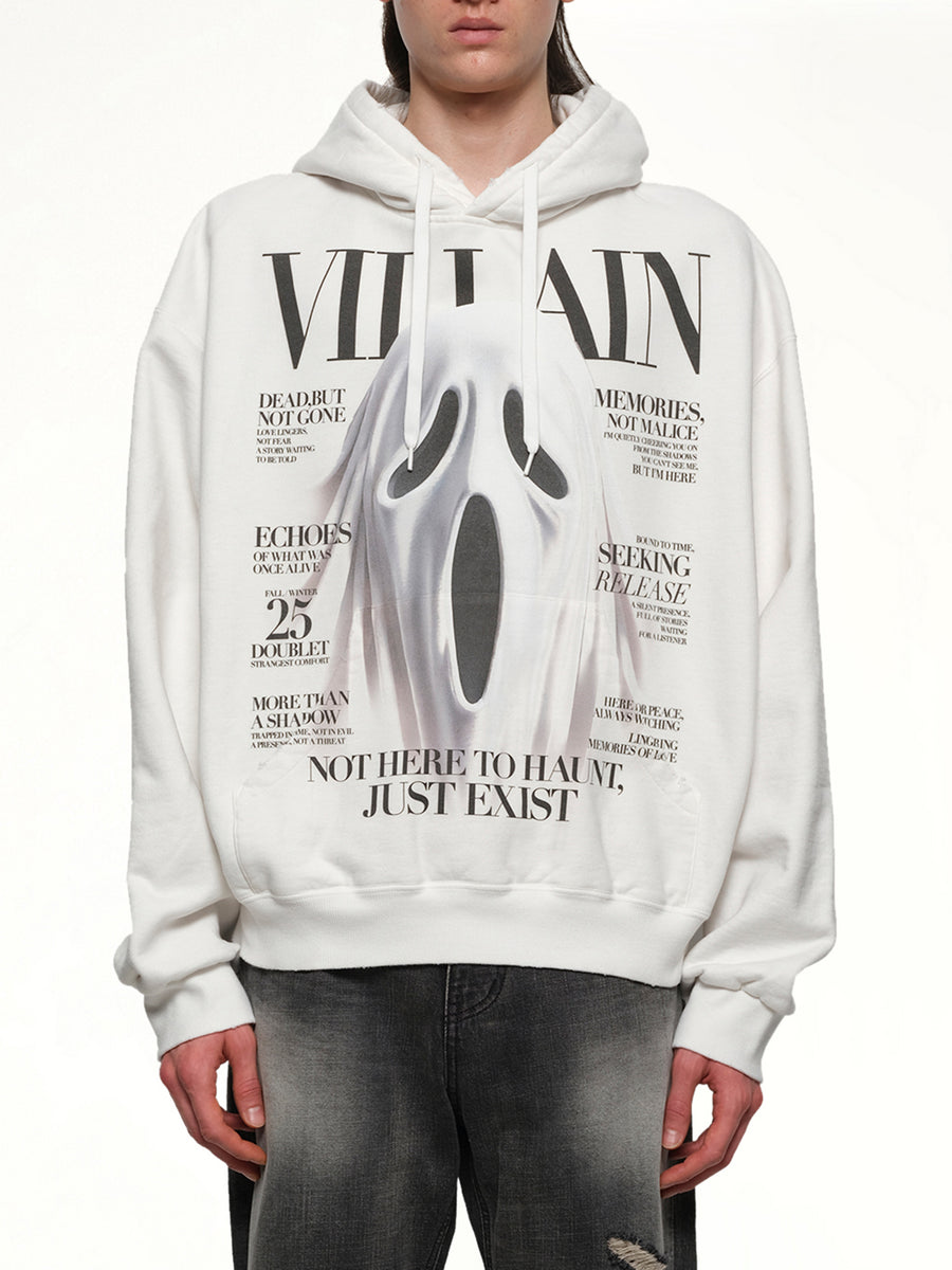 Villain Cover Print Hoodie in White