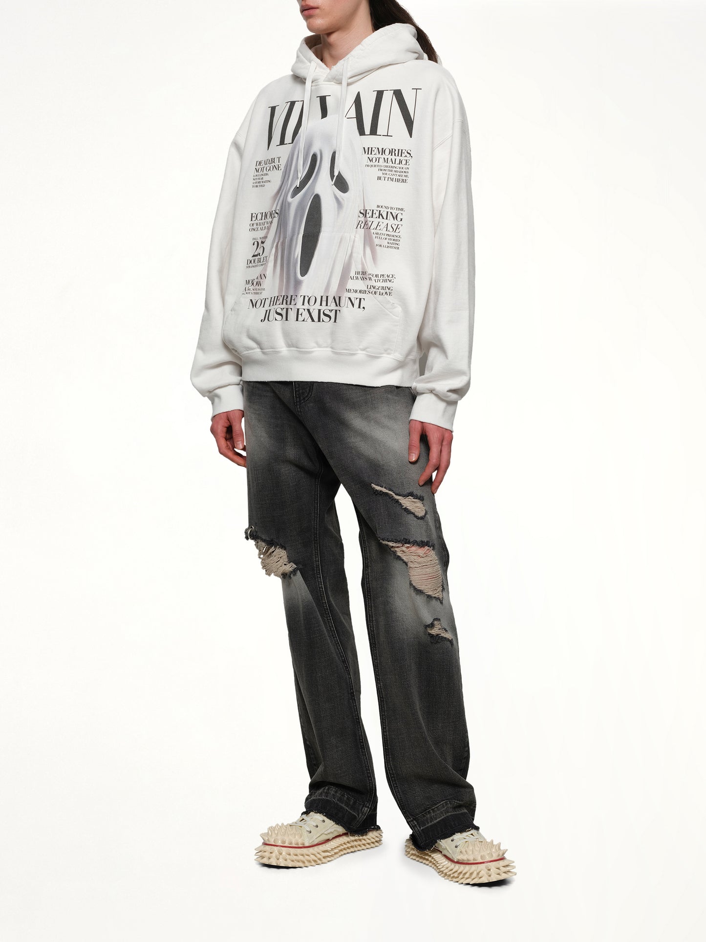 Villain Cover Print Hoodie in White