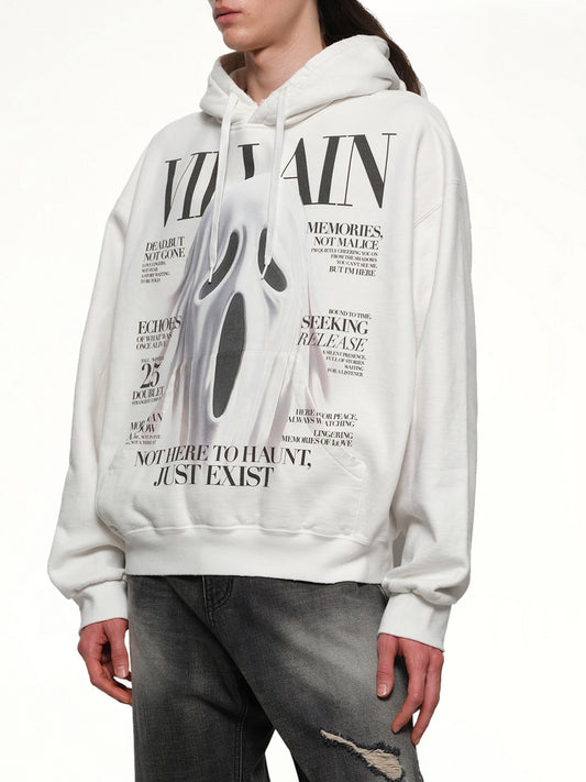 Villain Cover Print Hoodie in White