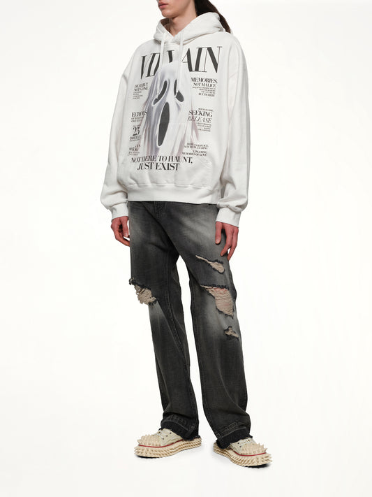 Villain Cover Print Hoodie in White