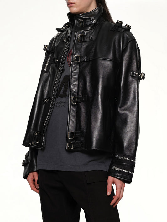 Buckle Overload Leather Jacket in Black