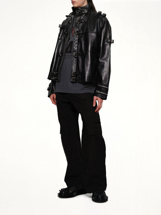 Buckle Overload Leather Jacket in Black