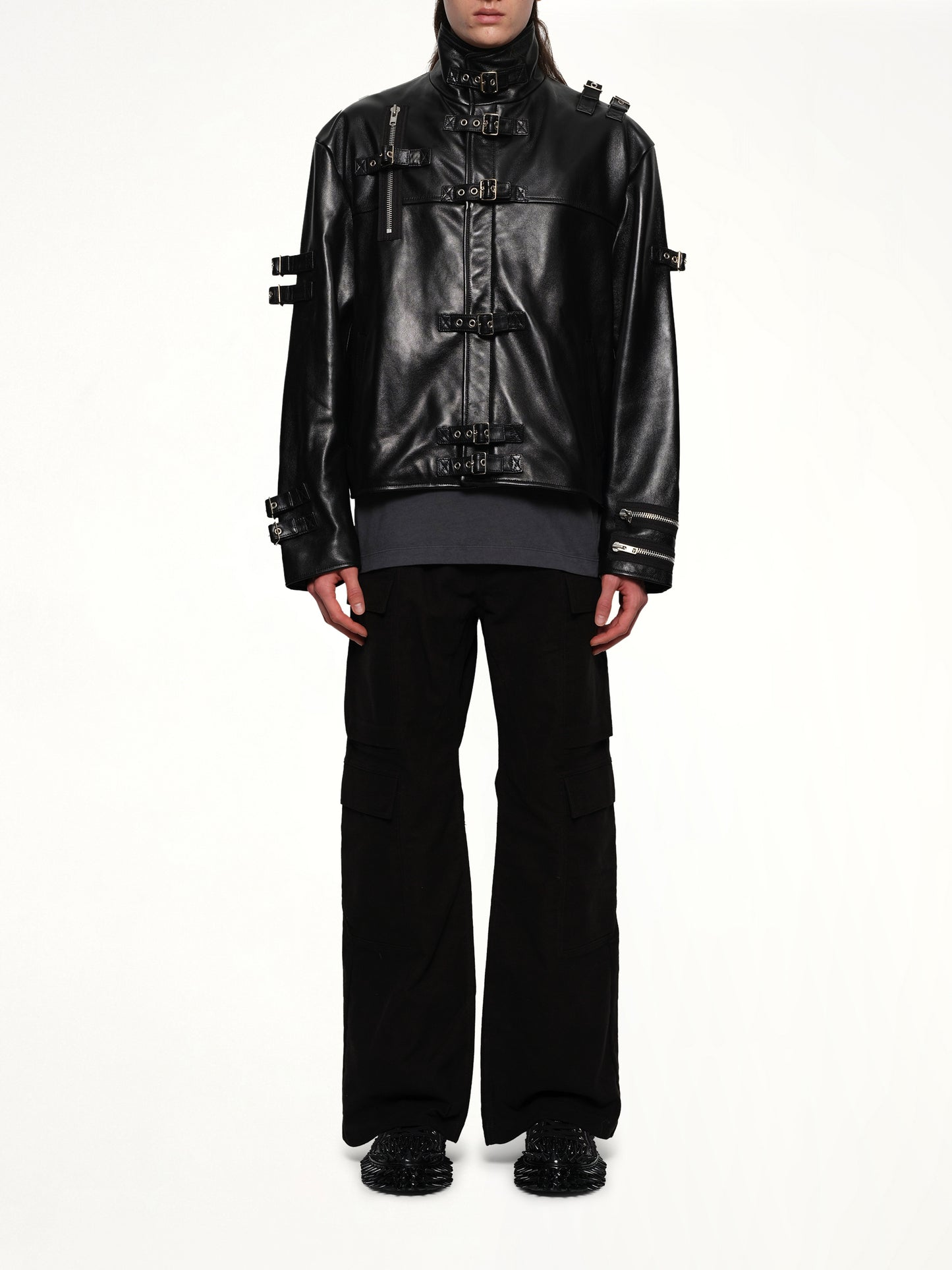 Buckle Overload Leather Jacket in Black