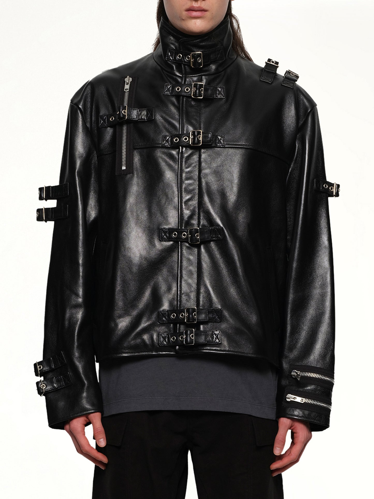 Buckle Overload Leather Jacket in Black