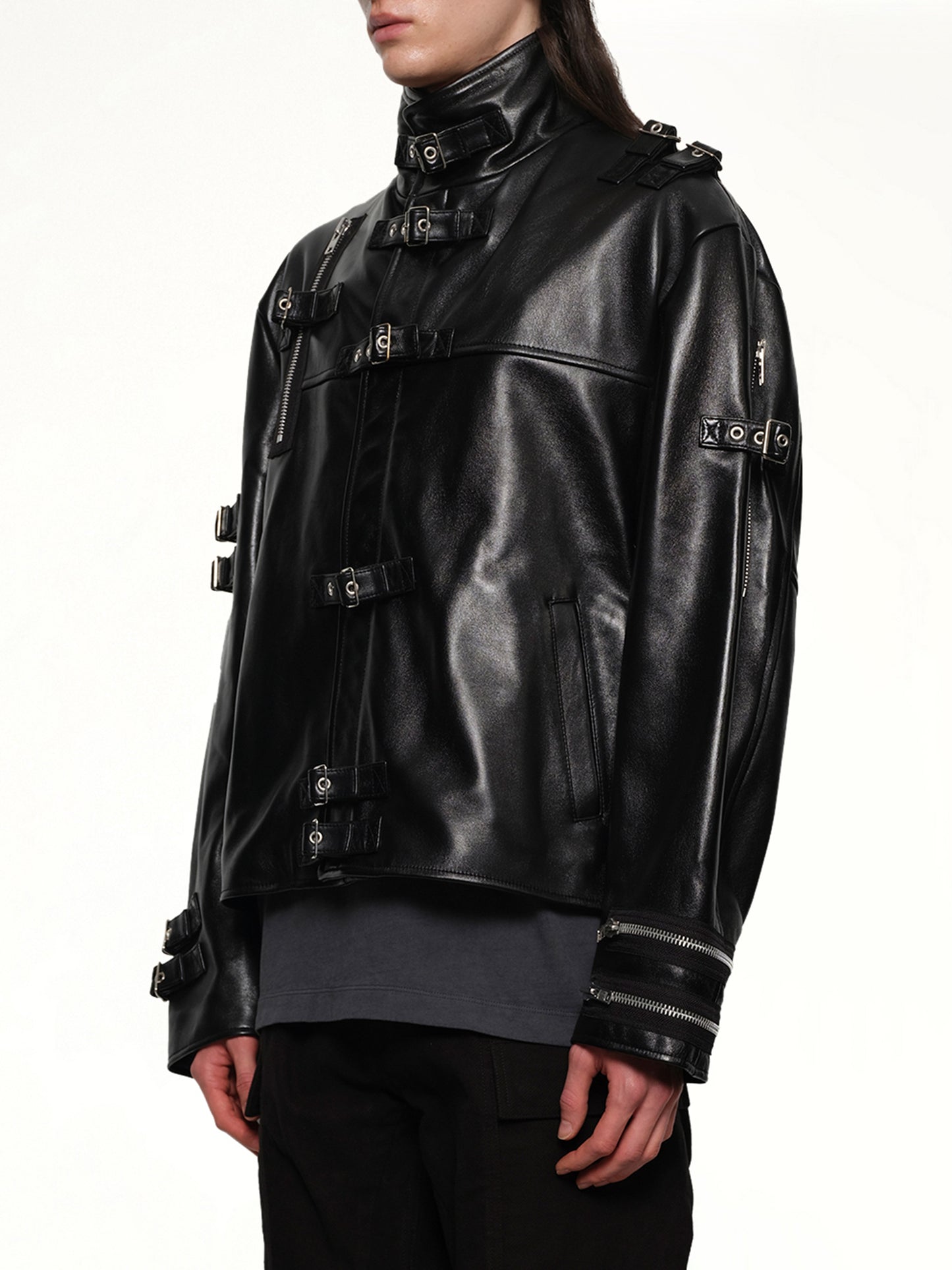 Buckle Overload Leather Jacket in Black