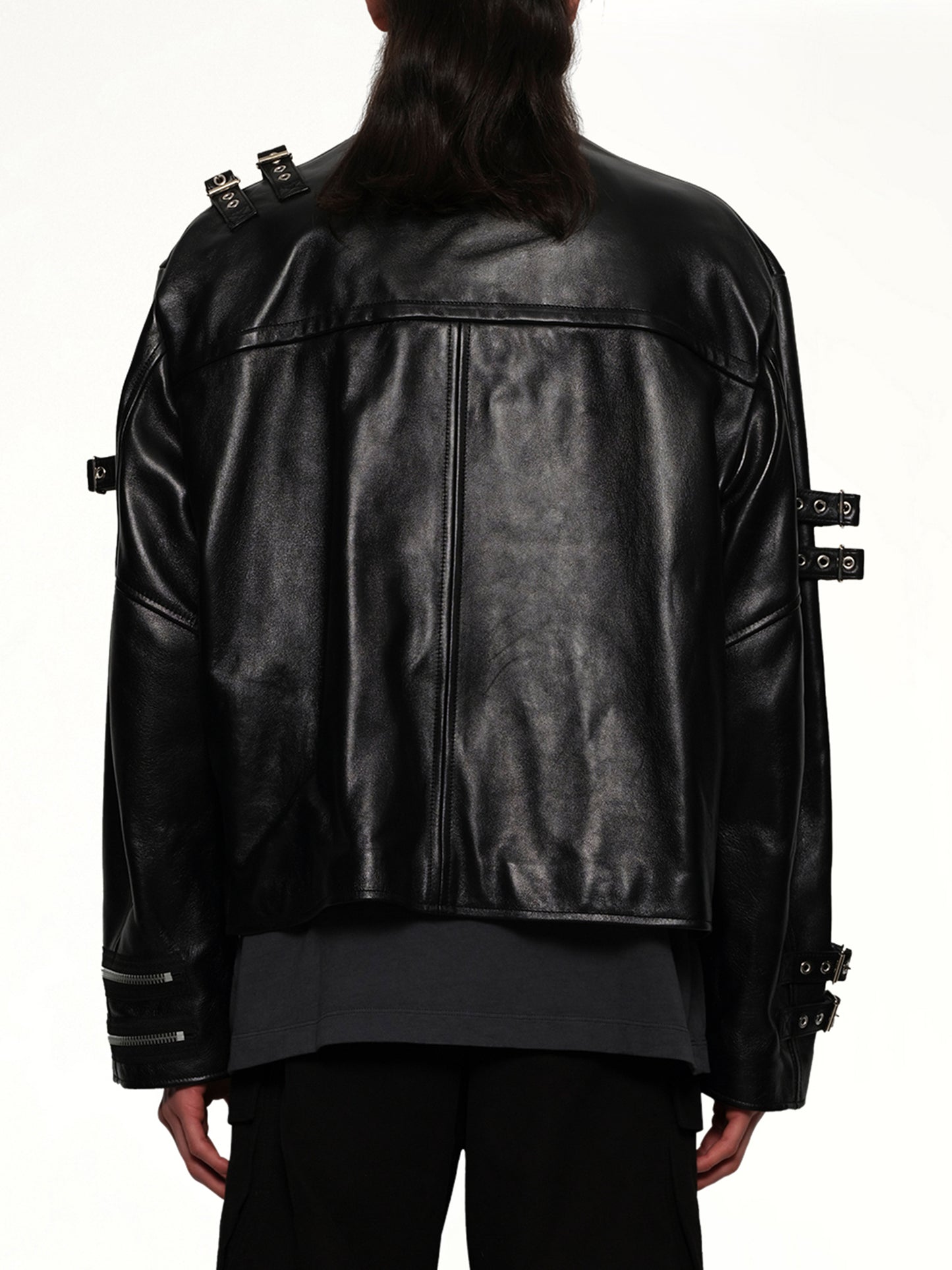 Buckle Overload Leather Jacket in Black