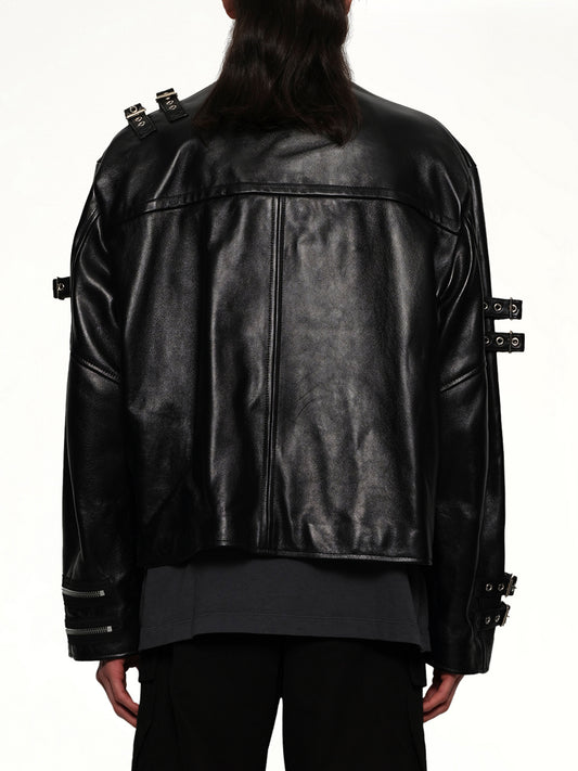 Buckle Overload Leather Jacket in Black