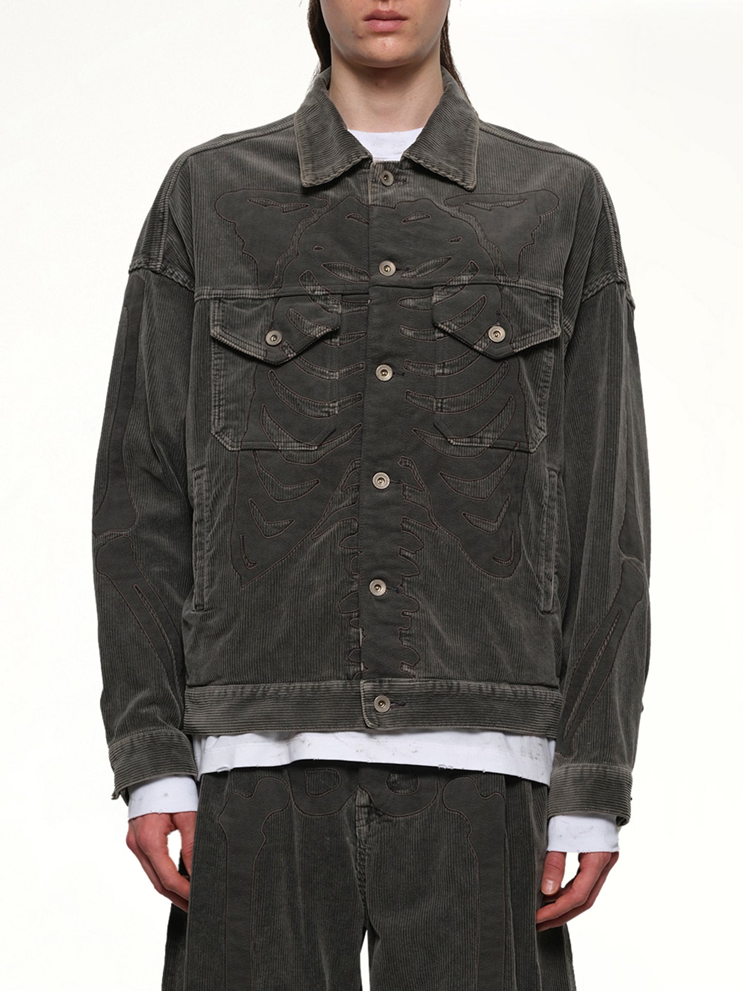 Bone Applique Corduroy Jacket in Grey