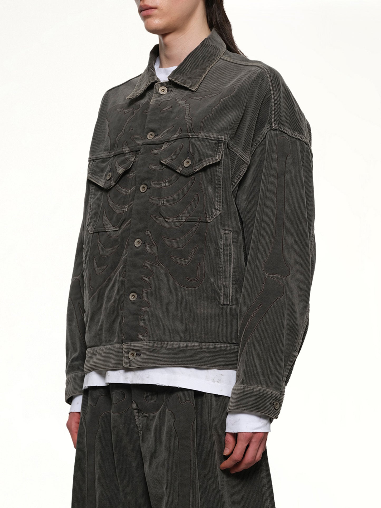 Bone Applique Corduroy Jacket in Grey
