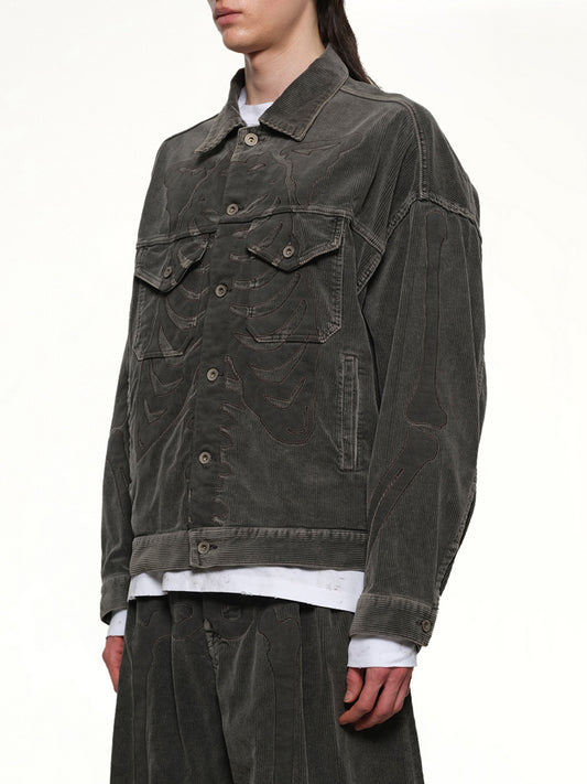 Bone Applique Corduroy Jacket in Grey