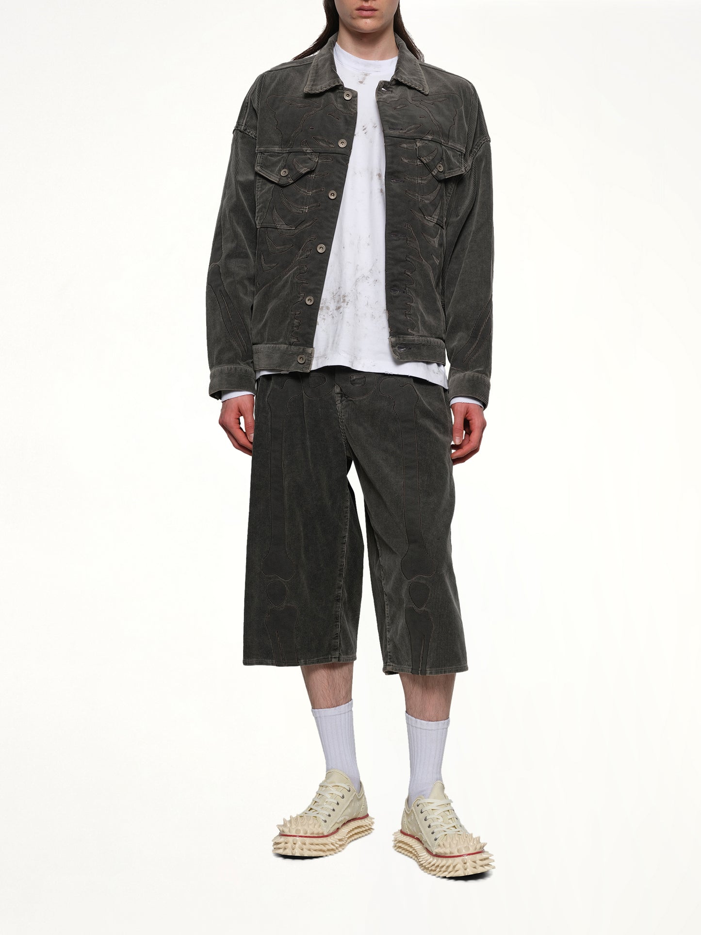 Bone Applique Corduroy Jacket in Grey