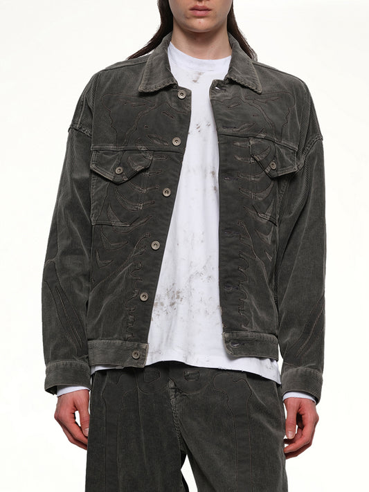 Bone Applique Corduroy Jacket in Grey