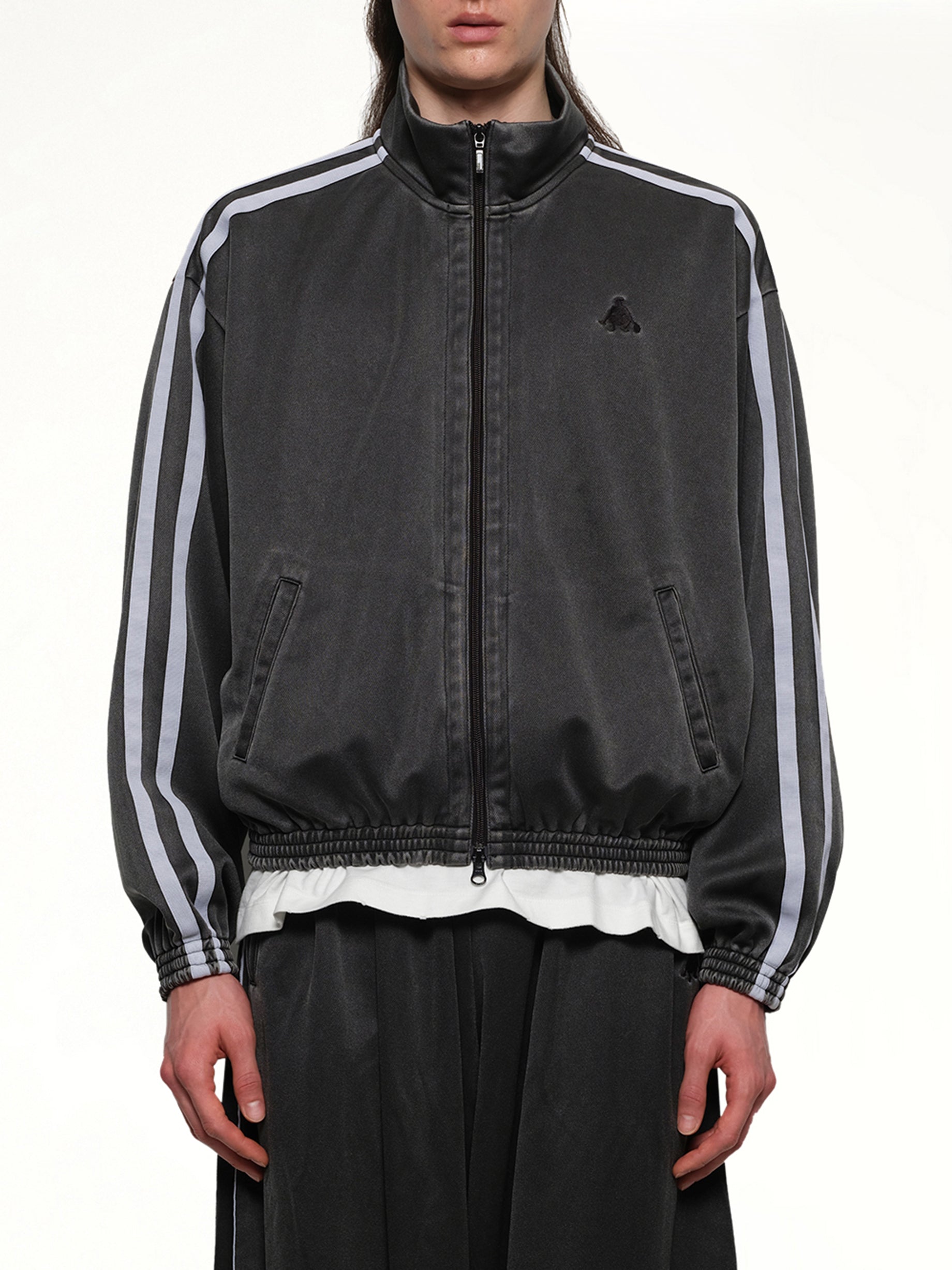 Faded Black Track Jacket in Grey