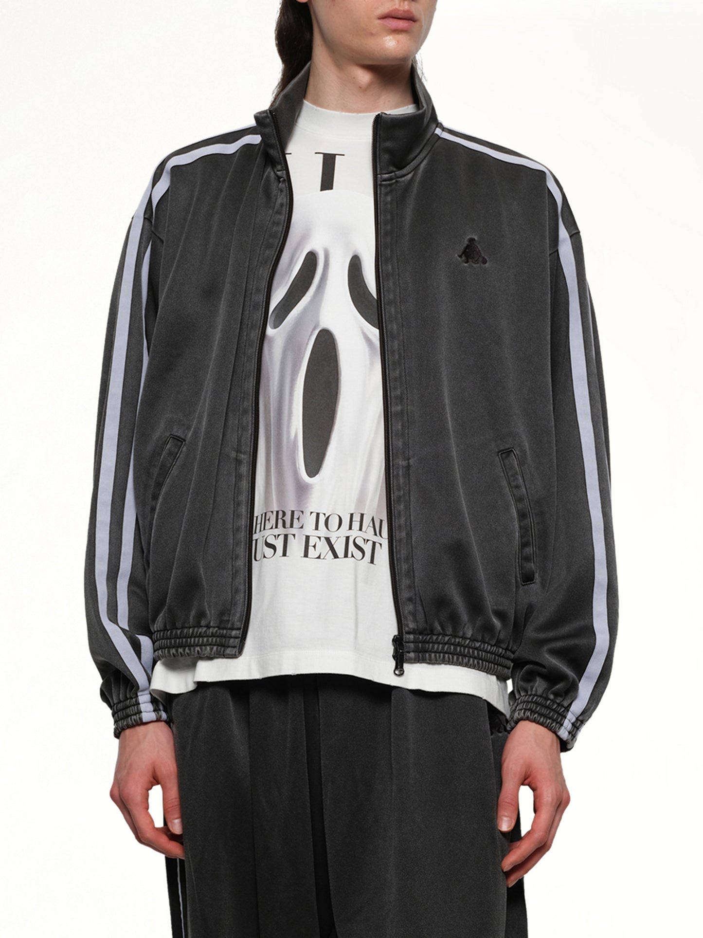 Faded Black Track Jacket in Grey