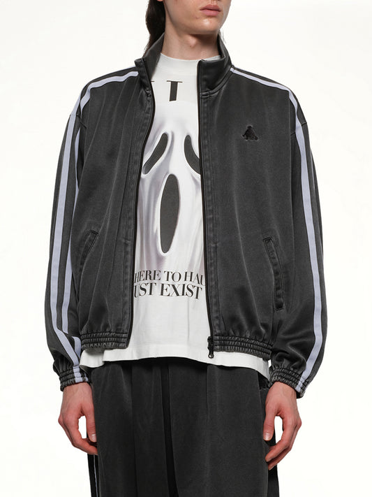 Faded Black Track Jacket in Grey