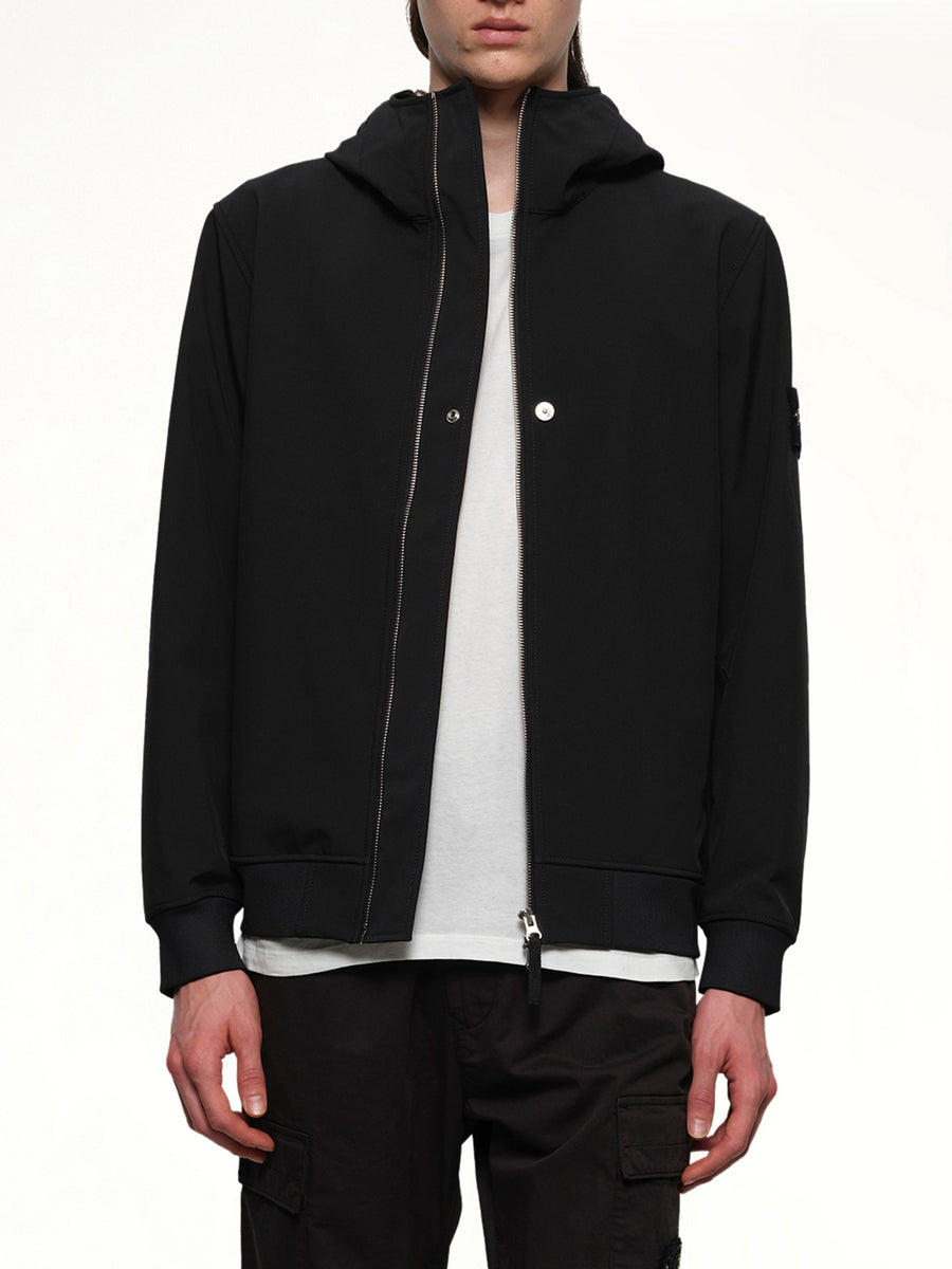 Q100004 Soft Shell Hooded Jacket in Black