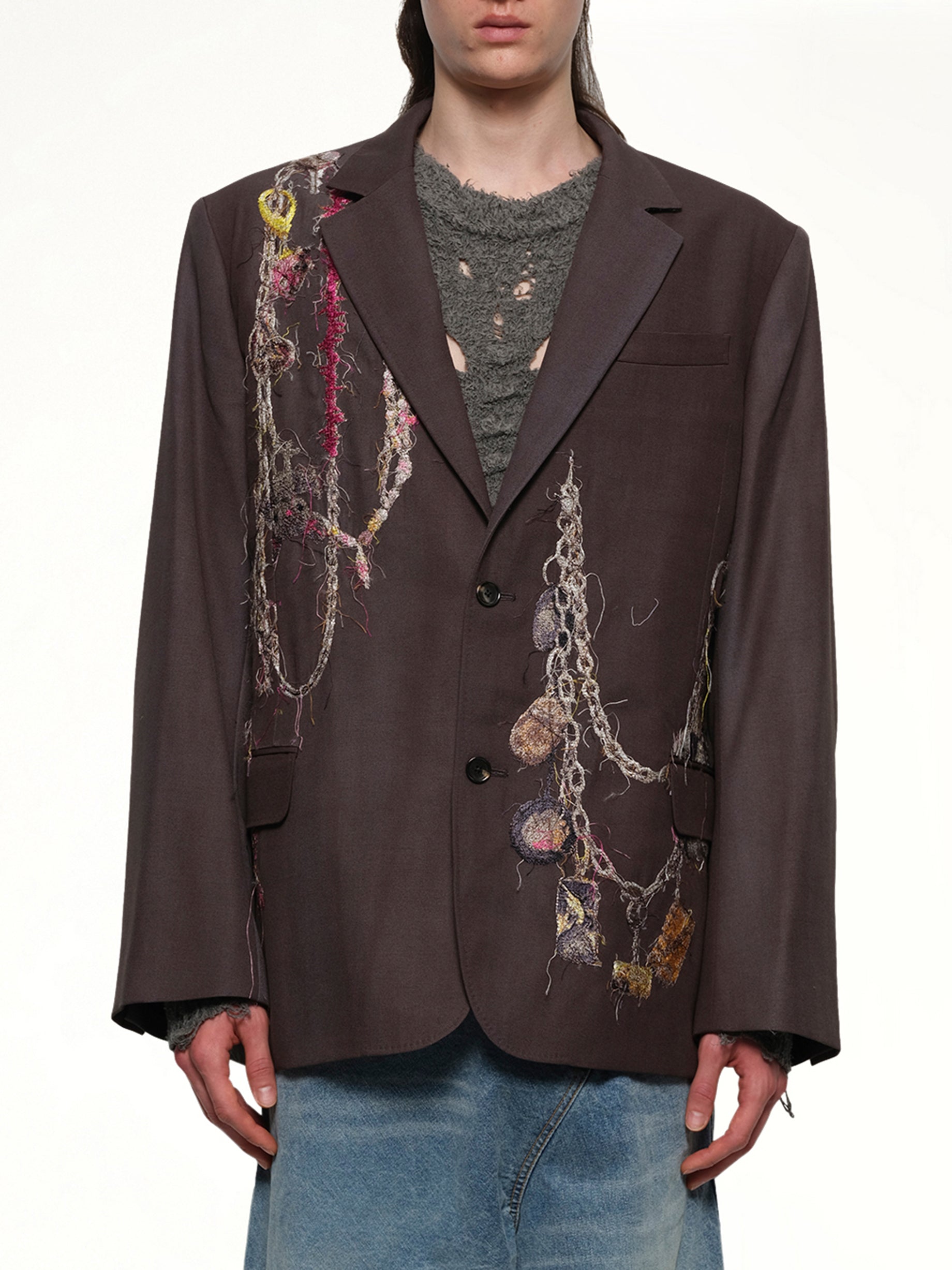 Embroidered Chain Tailored Jacket in Charcoal
