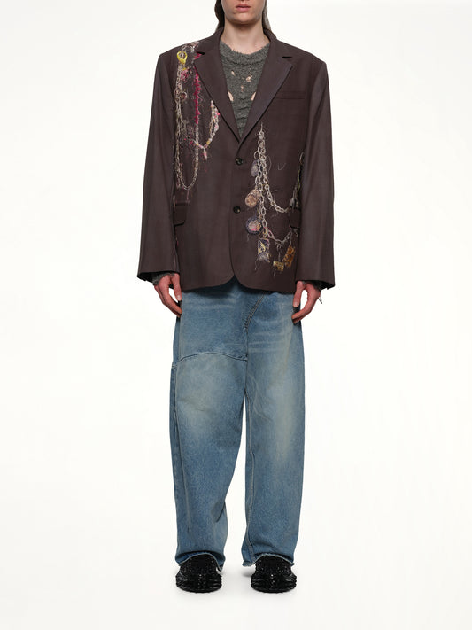 Embroidered Chain Tailored Jacket in Charcoal