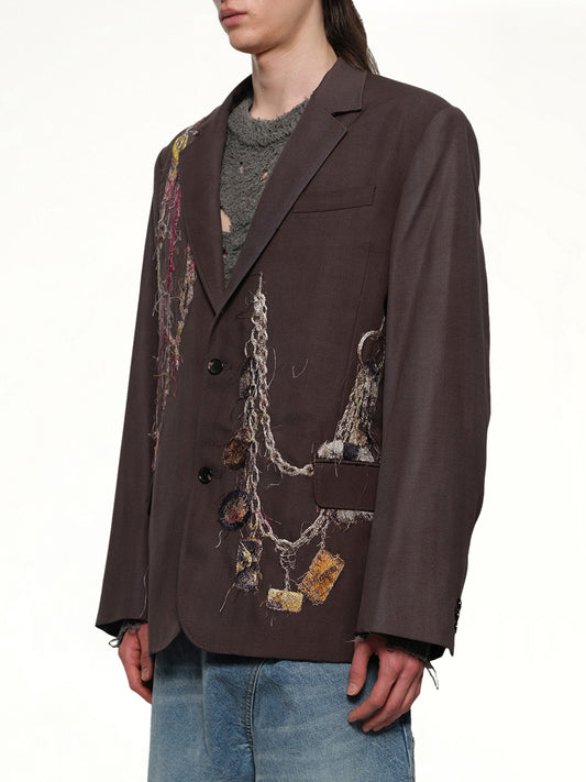 Embroidered Chain Tailored Jacket in Charcoal