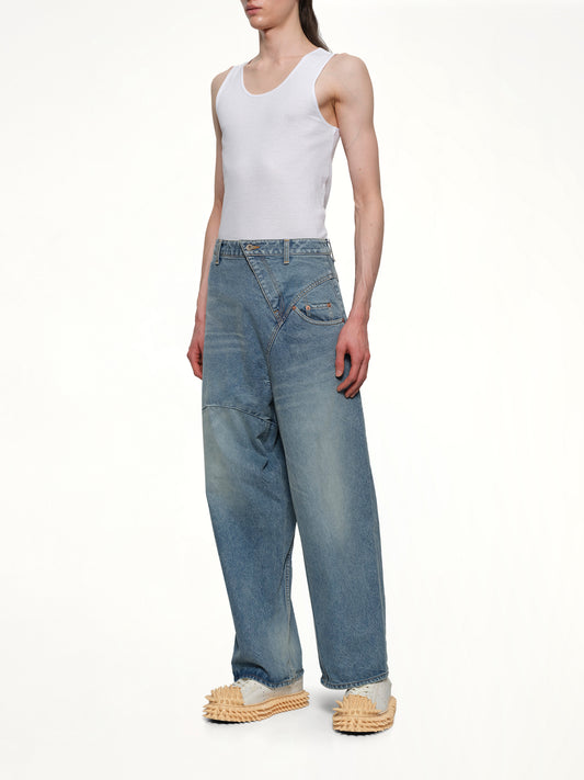 Distorted Cutting Denim Pants in Indigo