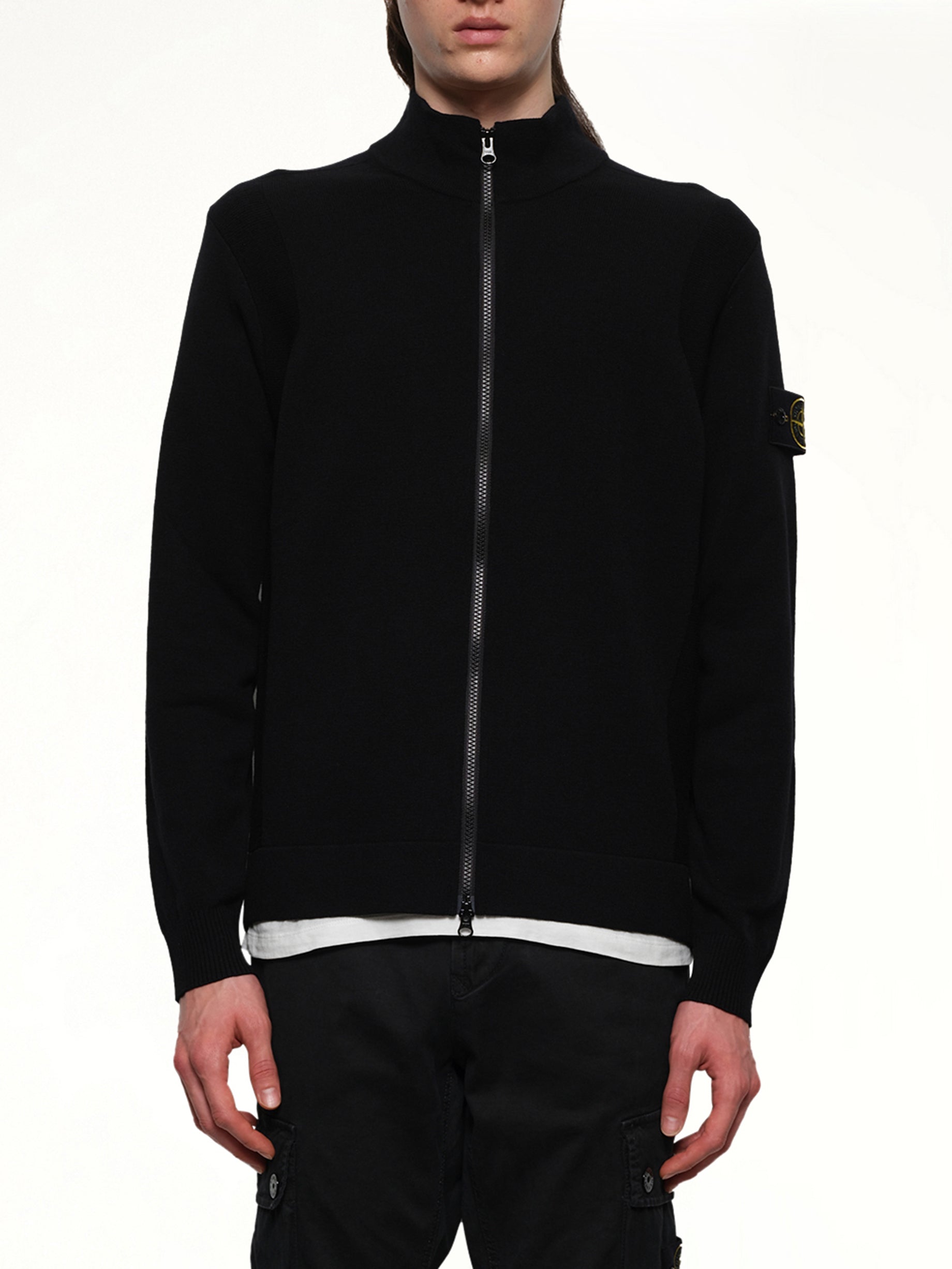 510006 Strech Wool Cardigan in Black