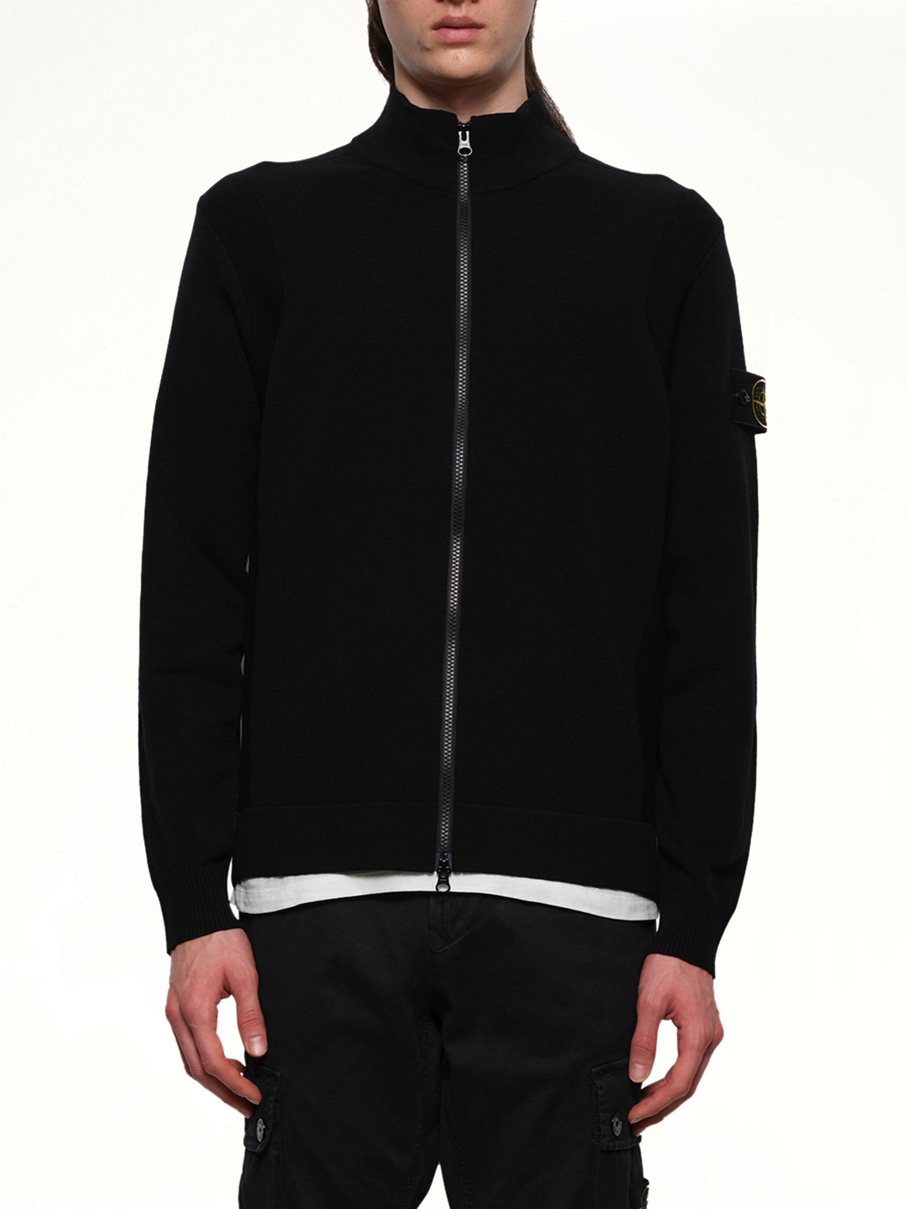510006 Strech Wool Cardigan in Black
