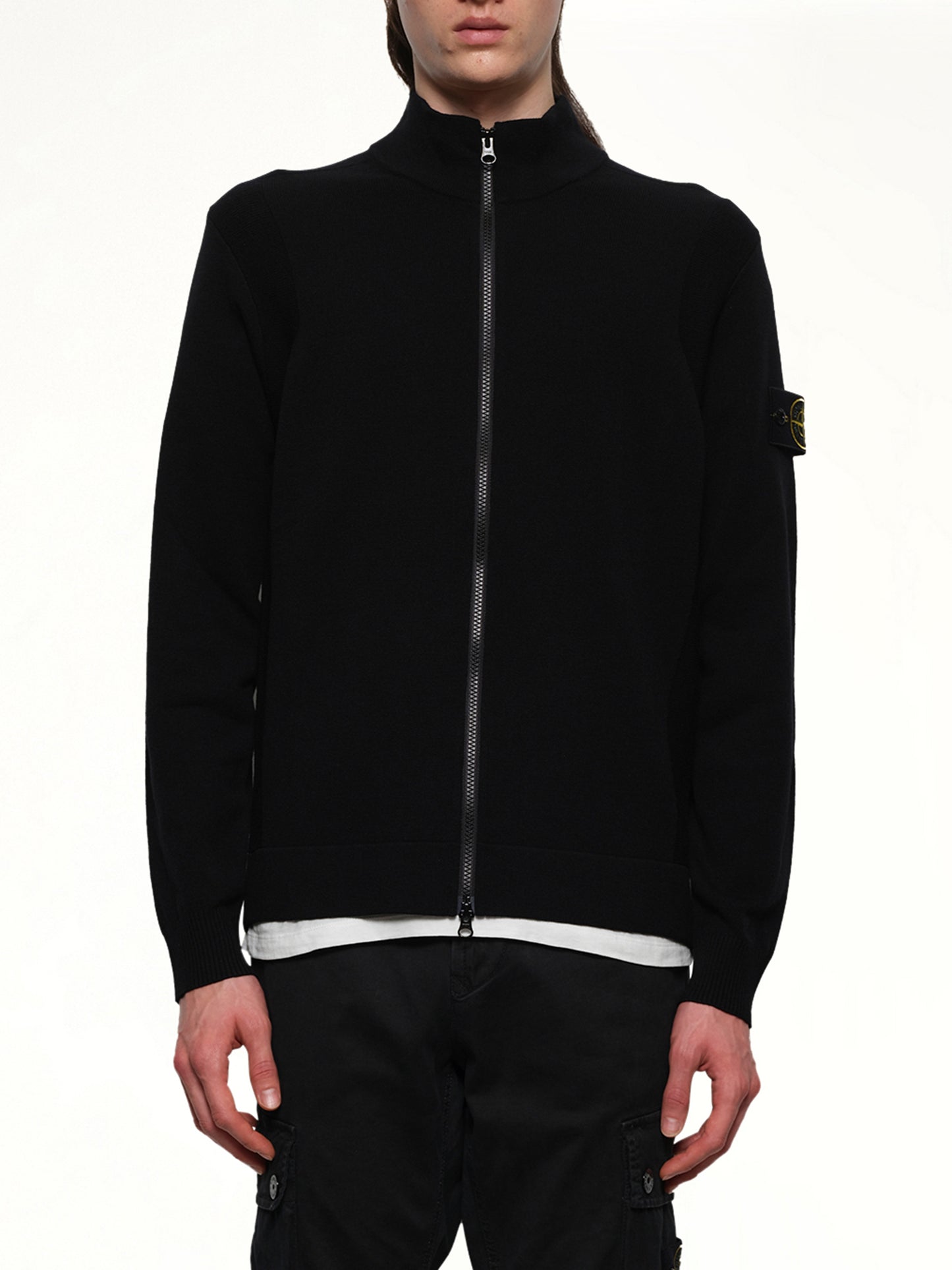 510006 Strech Wool Cardigan in Black