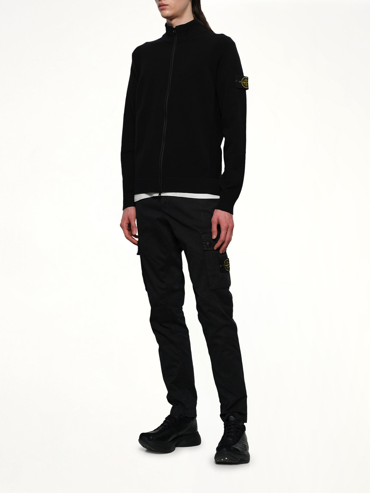 510006 Strech Wool Cardigan in Black