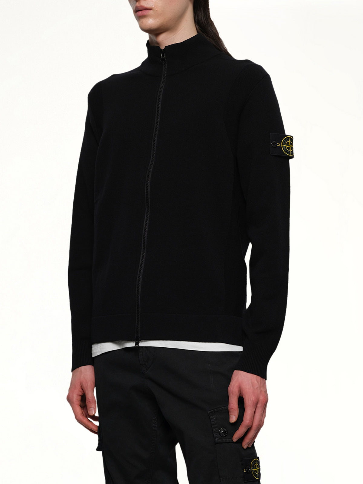 510006 Strech Wool Cardigan in Black