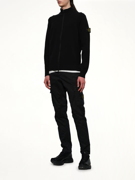 510006 Strech Wool Cardigan in Black