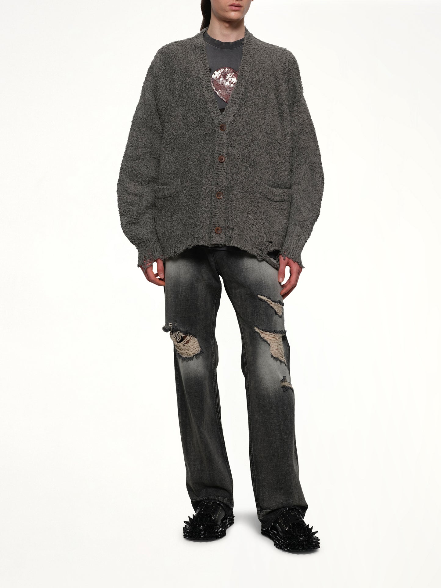 Backbone Knit Cardigan in Grey