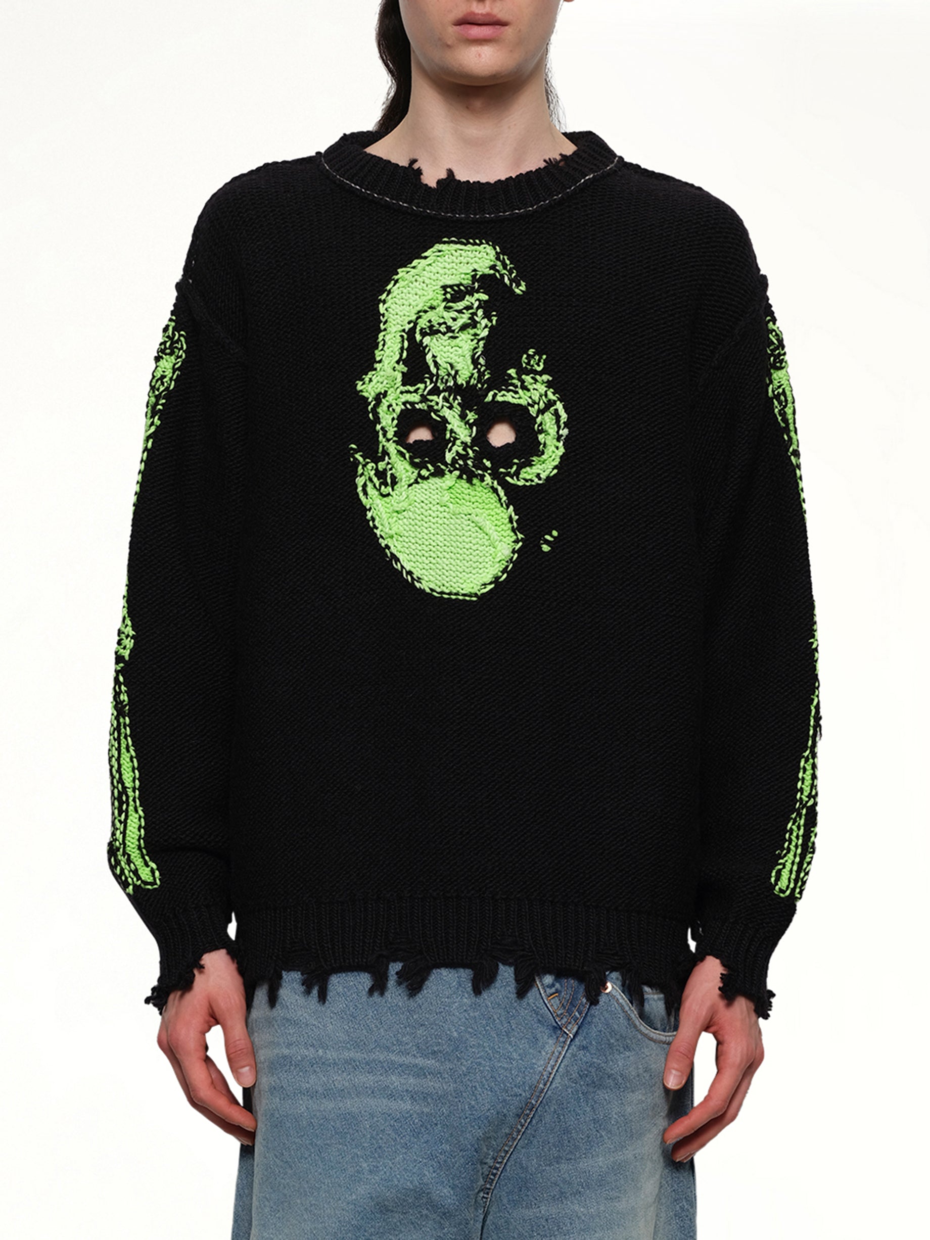 Glow-In-The-Dark Skull Knit Pullover in Black