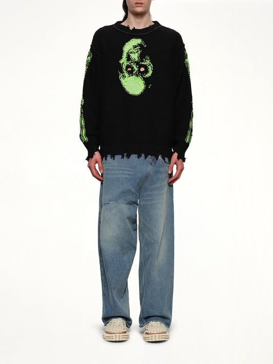 Glow-In-The-Dark Skull Knit Pullover in Black