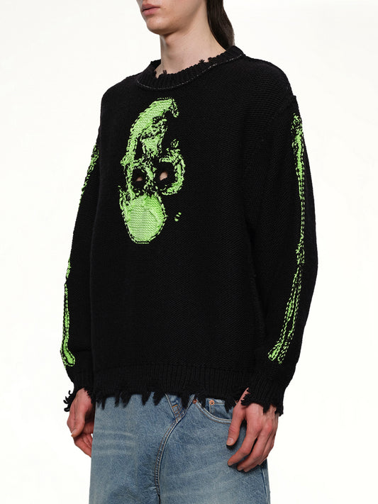 Glow-In-The-Dark Skull Knit Pullover in Black