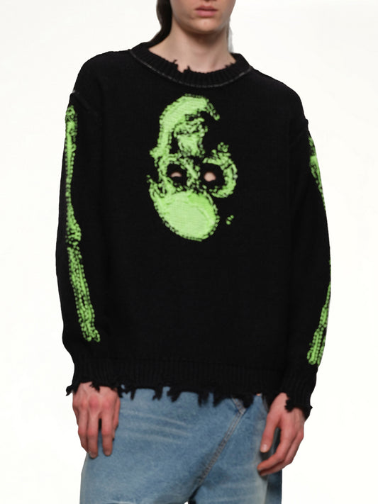 Glow-In-The-Dark Skull Knit Pullover in Black
