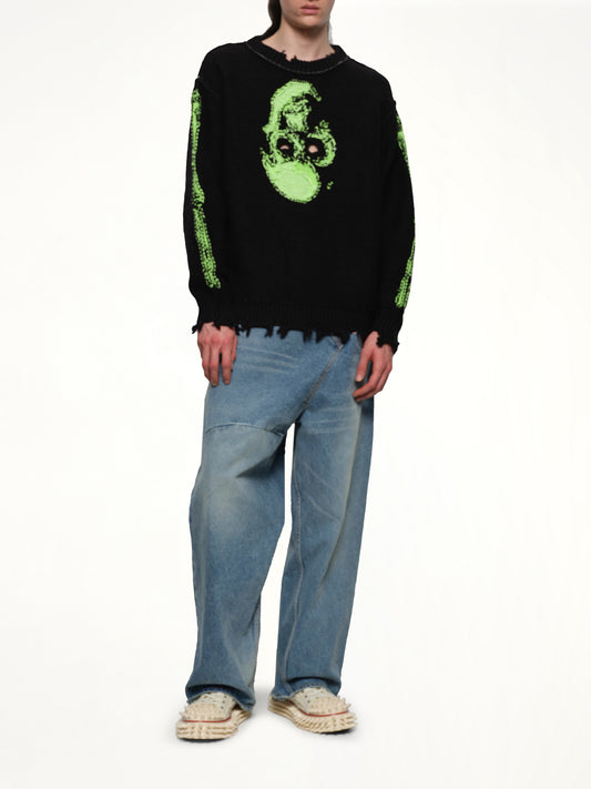 Glow-In-The-Dark Skull Knit Pullover in Black